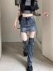 Saia Jeans Retro Hot Girl para Mulheres, Design de Cordão para Afinar as Pernas no Verão, Curta Bodycon de Cintura Alta em Linha A, Estilo Ins