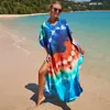 Camisa Protectora Solar de Playa Estampada de Rayón Europea y Americana al por Mayor, Vestido Sexy Holgado de Vacaciones, Cubre Traje de Baño Bikini