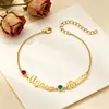 Pulseira Personalizada com Pedra de Nascimento e Nome para Mulheres Aço Inoxidável Pulseira com Múltiplas Letras Fonte DIY Presente de Feriado