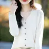 Nuevo cárdigan de punto de algodón puro con cuello en V para otoño e invierno para mujer, suéter holgado de talla grande, ropa de mujer, top de manga larga de alta gama