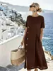 Vestido Cruzado Europeo y Americano para Amazon 2026, Nueva Temporada Primavera y Verano, Vacaciones Perezosas, Casual, Botones Laterales, Pliegues Laterales, Ceñidor de Cintura