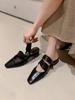 Sandalias Huecas Plateadas Blancas con Lazo Lateral en la Espalda para Mujer Tacón Grueso Cuadrado Francés Zapatos de Punta Cuadrada de Moda
