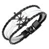 Pulseira de Moda Transfronteiriça Europeia e Americana em Couro Bovino Genuíno, Joia Criativa com Roda de Leme de Navio, Pulseira com Fivela de Âncora de Navio Pirata