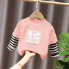 G2048# Camiseta de Algodão com Manga Longa para Meninos Primavera e Outono para Meninos e Meninas Camiseta Básica Infantil Versátil Camiseta Casual com Gola Redonda para Meninas