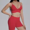 Conjunto Esportivo de Treino Yoga Duas Peças com Costas Cruzadas de Alta Elasticidade Justo para Corrida Fitness