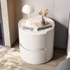 Mesa de Cabeceira Redonda de Madeira Maciça Italiana, Mesa de Cabeceira Minimalista de Ardósia para Quarto, Armário de Armazenamento Moderno Simples de Luxo Leve