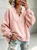2026 Nueva Ropa de Invierno para Mujer Europea Americana Transfronteriza Sudadera con Capucha Holgada de Manga de Farol Cuello en V Color Sólido Pulóver Top Casual Ropa Exterior