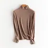 Suéter térmico de lana de cuello alto, top de punto liso de manga larga simple, nuevo top ajustado para otoño e invierno