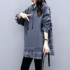 Moletom Feminino Soltinho Estilo Coreano 2026 Novo Primavera e Outono Fino Manga Longa com Capuz Moda Falso Duas Peças Top Tendência Estilo Ins