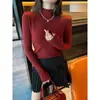 Camiseta base de punto de cachemira para mujer con cuello medio alto, popular nuevo estilo otoño e invierno 2026, top de punto de alta gama