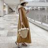 ELS estilo coreano solto emagrecimento pétala manga vestido sem mangas das mulheres longo over-the-knee elegante colete A-line saia longa verão