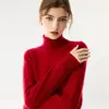 Camada base de tricô de cashmere feminina, cor sólida da moda, estilo coreano, design simples, nova coleção outono/inverno, gola alta, espessada para aquecimento