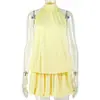 Vestido de Praia Simples de Cor Sólida, Estilo Europeu e Americano, Sem Costas, para Férias na Praia, Confortável, Gola Alta, Luxo Leve, Decote Halter