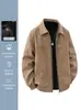 Chaqueta de cuero lisa de solapa estilo retro americano para hombre, prenda exterior holgada, moderna y sofisticada