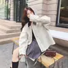 Chique coreano outono retrô moderno bloco de cores lapela de um botão solto versátil manga longa jaqueta de trabalho casaco curto feminino