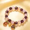 Pulseira de vidro com cinzas de incenso folheada a ouro, pulseira com contas de Buda de areia dourada tradicional, pulseira de besta engolidora de ouro, pulseira de contas de vidro coloridas