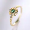 Anillo de moda de Corea del Sur con incrustaciones de microgemas cuadradas verdes, anillo abierto simple y exquisito de personalidad, joyería para niñas