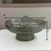 Plato de Fruta de Cristal para Sala de Estar en Casa, Mesa de Centro, Plato de Cristal para Postre, Bandeja de Estilo Japonés, Lujo Ligero Alto para Dulces y Fruta Seca con Detalles Dorados