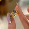 Anillo de Flor de Zirconio Ovalado de Alta Gama Francés para Mujer Nicho Personalidad Única Exquisito Moda Anillo Versátil Anillo