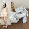 Zapatos Lolita, zapatos de tacón alto con lazos, adecuados para fiestas de té, versátiles zapatos Lolita blancos, zapatos Mary Jane adelgazantes de primavera