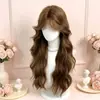 Peluca completa, estilo esponjoso de verano para uso diario, cabello largo rizado con raya media natural y textura de onda de agua, peluca completa de moda