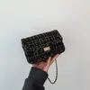 Bolsa de ombro/transversal de lã com corrente estilo Chanel, elegante, fashion, tecida, nicho, novidade primavera/verão 2023