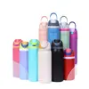 Nova garrafa de água térmica colorida de aço inoxidável 304, portátil com alça e tampa flip-top, adequada para uso ao ar livre e esportes, e pode ser personalizada