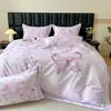 Sin pelusa~ Juego de cuatro piezas engrosado para otoño e invierno, algodón de fibra larga, cepillado, con estampado digital de estilo pastoral, juego de ropa de cama de algodón puro