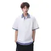 Camisa Polo Nasa com Xadrez de Verão, Falsa Peça Dupla Costurada, Manga Curta para Homens, Camiseta Solta de Manga Meia-Manga Estilo Americano para Casais