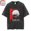 Camiseta con Estampado de Anime Tokyo Ghoul Xichunjin Muyan Spray Directo Retro Lavada Vieja Vintage High Street Manga Corta