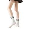 Calcetines Largos para Mujer, Todas las Estaciones, Estilo Academia, Transpirables, Absorbentes de Sudor, Combinados con Pantalones de Tiburón, Calcetines de Canalé con Dos Rayas, Calcetines de Algodón Liaoyuan