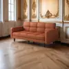 Sofá de tela, diseño de chenilla con forma de pétalo, disposición lineal, adecuado para apartamentos pequeños, estilo minimalista italiano