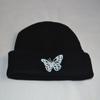 Gorro de lana de punto con diseño de mariposa para mujer, estilo coreano, ideal para celebridades de internet, cálido y de moda en color puro.