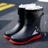 Botas de lluvia de algodón liso, forradas de polar, cálidas; zapatos de lluvia impermeables para hombre, botas de agua para exteriores, zapatos de goma antideslizantes para trabajo en cocina