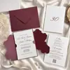 Set de invitaciones de boda en lujoso papel hecho a mano color verde bosque, con papel de algodón de borde deshilachado, adecuado para fiestas de compromiso