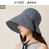 Chapéu de Sol Listrado Estilo Japonês, Novo Chapéu de Sol Versátil, Chapéu de Pescador Dobrável de Verão com Aba Larga para Proteção UV