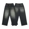 Jeans Rectos Florales Lavados Vintage Desgastados Unisex Sueltos Estilo High Street Americano Pantalones Largos Versátiles Pantalones de Mezclilla