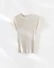 Mianmian Bingsha T Camiseta de Manga Corta con Cuello Redondo de Canalé de Lino Tencel Simple y Cómoda para Mujer, Top Adelgazante de Verano