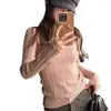 Camiseta de manga larga de punto acanalado, capa interior color blanco hueso OEM para mujer, primavera y otoño, cuello en U, escote amplio, corte ajustado