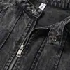 Nanxia Qiaozhuang Nueva Retro Holgada Vintage Desgastada Cuello Alto Chaqueta de Mezclilla para Hombre Casual Chaqueta con Cremallera Superior