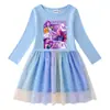 Vestido de Princesa de Malla con Lentejuelas Arcoíris para Niñas, Manga Corta de Verano, Manga Larga de Primavera y Otoño, Estilo Kpop Cazador de Demonios