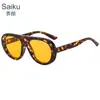 Gafas de Sol Retro Europeas Redondas Adelgazantes de Sapo Moda Puente Único Color Té Naranja Unisex Hip Hop para Salir de Fiesta