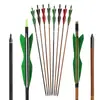 Em Estoque Atacado Flechas de Bambu com Penas Reais Puxada Reta Caça Americana Arco Recurvo Arco Tradicional Flechas de Bambu 8mm Flechas de Carbono Misto 7.8 com Penas Reais de Peru