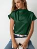Foto Real de Camiseta de Satén de Manga Corta con Cuello Redondo de Nuevo Diseño de Venta Caliente Transfronteriza Satén Primavera y Verano para Mujer Top Plisado en el Hombro Izquierdo al por Mayor