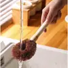 Cepillo para Ollas de Palmera de Coco con Mango de Madera, Cepillo de Madera para Cocina, Estropajo para Ollas, Cepillo para Ollas de Mango Largo, Cepillo para Limpiar Platos, Tienda de un Dólar