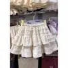 Falda midi blanca de talla grande con ribete de encaje, nuevo estilo de verano para mujer, de cintura alta, línea A favorecedora y falda voluminosa de varios niveles.