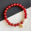 Pulsera con Colgante de Ágata Roja Natural Jingyao para la Fortuna, Oro Rojo con Cuentas de Ágata de Frijol Rojo Mayoreo
