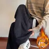 Pantalones deportivos casuales para hombre con forro de polar de pata de gallo, de punto a rayas de estilo americano de moda para otoño e invierno, sueltos, de pierna recta, joggers