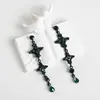 Pendientes Amazon transfronterizos, extragrandes, electrochapados, elegantes, de estilo largo, con un toque de alta gama, adornados con borlas y pedrería negra