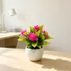 Simulación de Verano 5 Flores de Loto Simulación Pequeño Bonsái Decoración para Fotografía de Interior Flores Artificiales de Plástico Plantas Verdes Adorno de Planta en Maceta